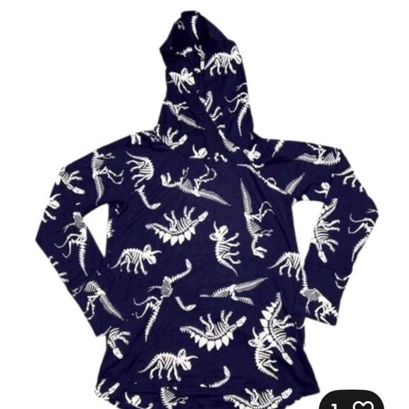 New Lularoe 2XL Amber Hoodie Navy Halloween Dinosaur Bones Skeleton Ships Fast - Picture 1 of 2